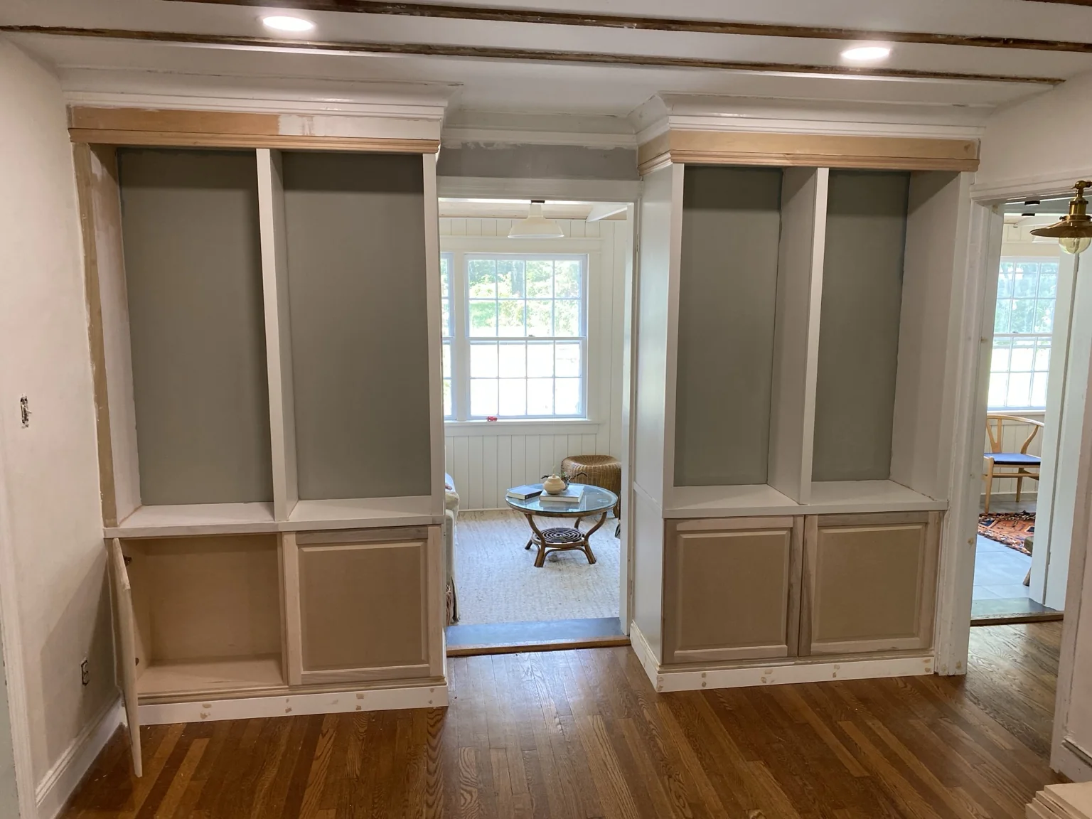 Room restoration and custom cabinetry during reconstruction